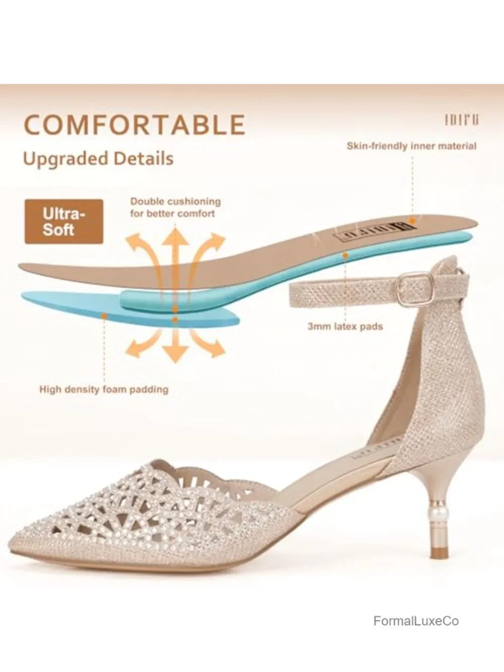 Sequins Rhinestones Kitten Heels Pumps Dress Shoes for Wedding Bride